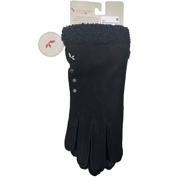 Koolaburra UGG Tech Gloves Womens Large Black Leather Studded Sherpa Cuff - Picture 3 of 6